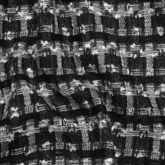Wool Blend Tweed with Metallic Eyelash Fringe – Black and White Plaid – Deadstock Wool Blend Tweed with Metallic Eyelash Fringe – Black and White Plaid – Deadstock