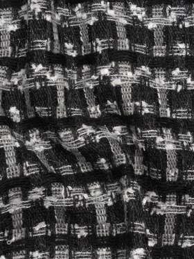 Wool Blend Tweed with Metallic Eyelash Fringe – Black and White Plaid – Deadstock Wool Blend Tweed with Metallic Eyelash Fringe – Black and White Plaid – Deadstock