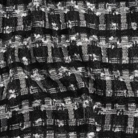 Wool Blend Tweed with Metallic Eyelash Fringe – Black and White Plaid – Deadstock Wool Blend Tweed with Metallic Eyelash Fringe – Black and White Plaid – Deadstock