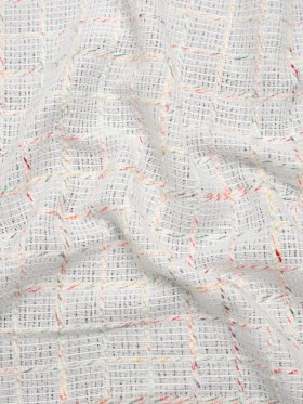 Polyester Tweedy Woven – White and Rainbow Ribbed Windowpane Check – Deadstock Polyester Tweedy Woven – White and Rainbow Ribbed Windowpane Check – Deadstock