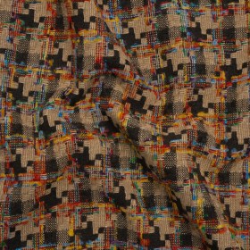 Wool Blend Tweedy Boucle Woven – Brown, Beige and Rainbow Blocky Houndstooth Wool Blend Tweedy Boucle Woven – Brown, Beige and Rainbow Blocky Houndstooth