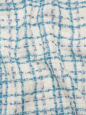 Metallic Boucle Tweed – Country Blue, Turquoise and White Plaid – Deadstock Metallic Boucle Tweed – Country Blue, Turquoise and White Plaid – Deadstock