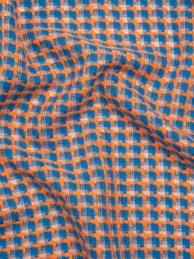 Polyester Woven – Blue, Orange and White Plaid – Deadstock Polyester Woven – Blue, Orange and White Plaid – Deadstock