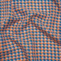 Polyester Woven – Blue, Orange and White Plaid – Deadstock Polyester Woven – Blue, Orange and White Plaid – Deadstock