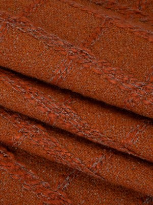 Wool Blend Boucle Tweed – Burnt Orange and Taupe Raised Windowpane Checks – Deadstock Wool Blend Boucle Tweed – Burnt Orange and Taupe Raised Windowpane Checks – Deadstock