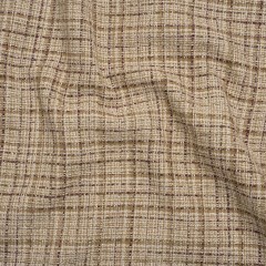 Metallic Polyester Tweed – Beige, White and Burgundy Plaid with Gold Accents – Deadstock Metallic Polyester Tweed – Beige, White and Burgundy Plaid with Gold Accents – Deadstock