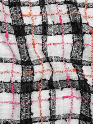 Slubbed Gauzy Polyester Woven – Black, White and Pink Plaid – Deadstock Slubbed Gauzy Polyester Woven – Black, White and Pink Plaid – Deadstock
