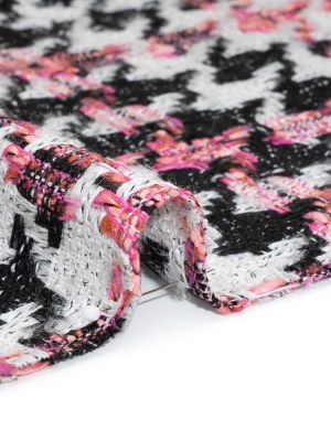 Tweedy Boucle Woven – Black, White and Pink Houndstooth – Deadstock Tweedy Boucle Woven – Black, White and Pink Houndstooth – Deadstock