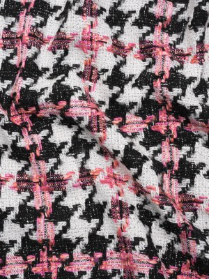 Tweedy Boucle Woven – Black, White and Pink Houndstooth – Deadstock Tweedy Boucle Woven – Black, White and Pink Houndstooth – Deadstock