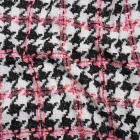 Tweedy Boucle Woven – Black, White and Pink Houndstooth – Deadstock Tweedy Boucle Woven – Black, White and Pink Houndstooth – Deadstock