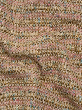Metallic Polyester Tweed – Pink, Beige and Blue Stripes – Deadstock Metallic Polyester Tweed – Pink, Beige and Blue Stripes – Deadstock