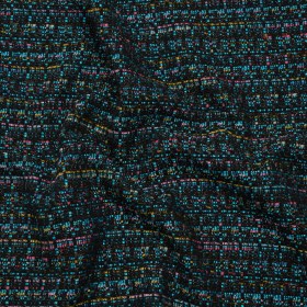 Polyester Tweed with Metallic Gold Strands – Turquoise, Black and Pink Striations – Deadstock Polyester Tweed with Metallic Gold Strands – Turquoise, Black and Pink Striations – Deadstock
