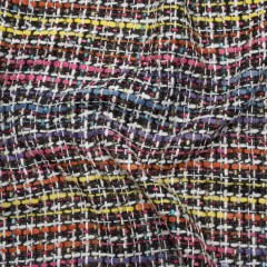 Polyester Tweed – Black, White and Rainbow Tactile Stripes Plaid – Deadstock Polyester Tweed – Black, White and Rainbow Tactile Stripes Plaid – Deadstock