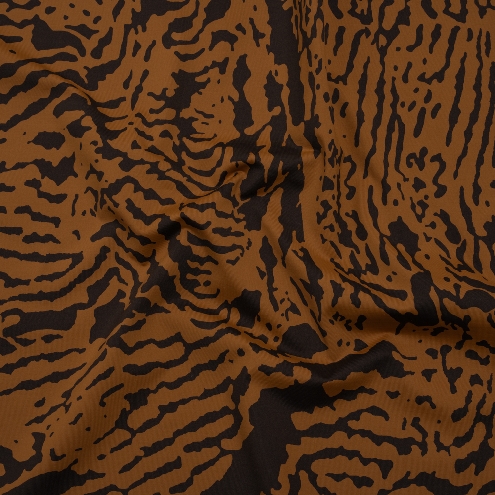 Stretch Nylon Jersey – Warm Tan and Black Tiger Stripes – Designer Deadstock Stretch Nylon Jersey – Warm Tan and Black Tiger Stripes – Designer Deadstock