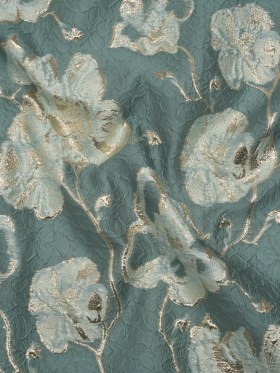 Metallic Brocade – Dusty Teal, Aqua and White Gold Flowers on Flowers Metallic Brocade – Dusty Teal, Aqua and White Gold Flowers on Flowers