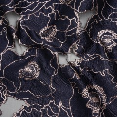 Metallic Burnout Brocade – Navy Blue and Rose Gold All-Over Outlined Flowers Metallic Burnout Brocade – Navy Blue and Rose Gold All-Over Outlined Flowers