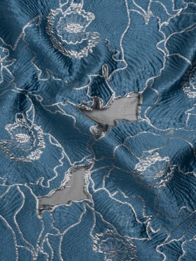 Metallic Burnout Brocade – Country Blue and Silver All-Over Outlined Flowers Metallic Burnout Brocade – Country Blue and Silver All-Over Outlined Flowers