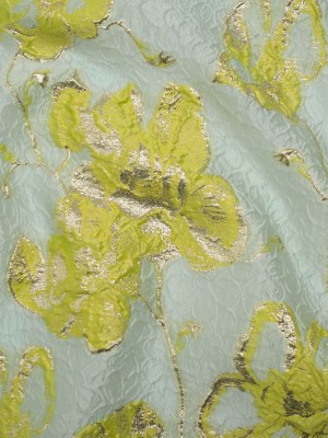 Metallic Brocade – Aqua Blue, Lime Green and Gold Flowers on Flowers Metallic Brocade – Aqua Blue, Lime Green and Gold Flowers on Flowers