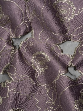 Metallic Burnout Brocade – Plum Purple and Gold All-Over Outlined Flowers Metallic Burnout Brocade – Plum Purple and Gold All-Over Outlined Flowers