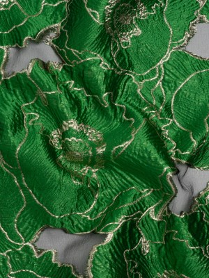 Metallic Burnout Brocade – Kelly Green and Gold All-Over Outlined Flowers Metallic Burnout Brocade – Kelly Green and Gold All-Over Outlined Flowers