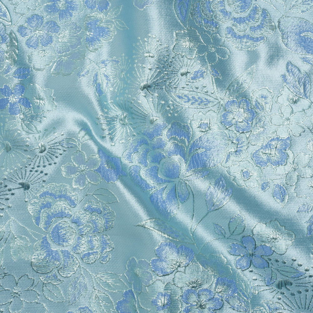 Metallic Brocade – Baby Blue and Aqua Flower Garden Metallic Brocade – Baby Blue and Aqua Flower Garden
