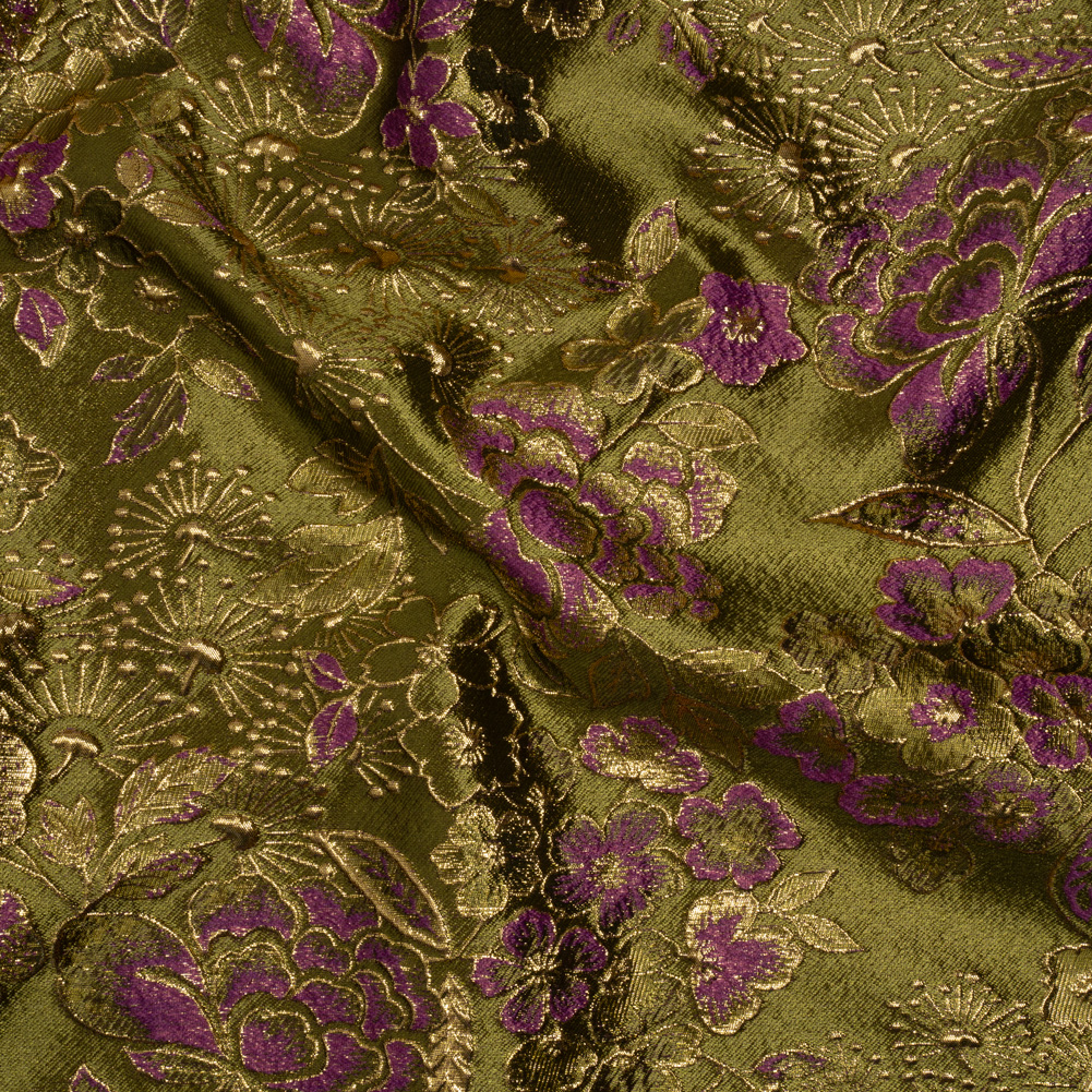 Metallic Brocade – Fuchsia, Olive Green and Gold Flower Garden Metallic Brocade – Fuchsia, Olive Green and Gold Flower Garden