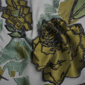 Metallic Burnout Brocade – Sage, Olive Green and Black Roses and Hyacinths Metallic Burnout Brocade – Sage, Olive Green and Black Roses and Hyacinths
