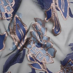 Metallic Burnout Brocade – Sky Blue, Navy and Rose Gold Roses and Hyacinths Metallic Burnout Brocade – Sky Blue, Navy and Rose Gold Roses and Hyacinths