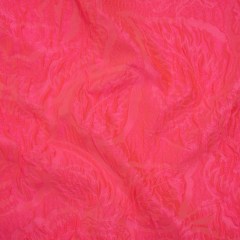 Polyester Brocade – Monochrome Neon Pink Roses and Leaves Polyester Brocade – Monochrome Neon Pink Roses and Leaves