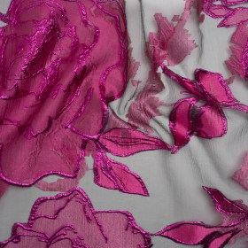 Metallic Burnout Brocade – Hot Pink, Black and Magenta Roses and Hyacinths Metallic Burnout Brocade – Hot Pink, Black and Magenta Roses and Hyacinths
