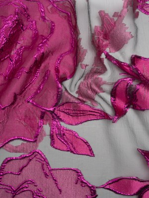 Metallic Burnout Brocade – Hot Pink, Black and Magenta Roses and Hyacinths Metallic Burnout Brocade – Hot Pink, Black and Magenta Roses and Hyacinths