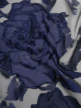 Metallic Burnout Brocade – Black and Navy Blue Roses and Hyacinths Metallic Burnout Brocade – Black and Navy Blue Roses and Hyacinths