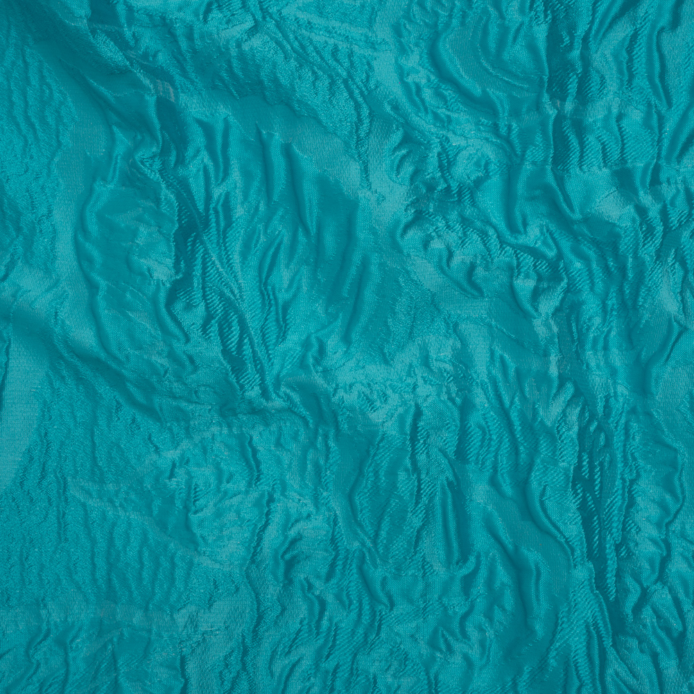 Polyester Brocade – Monochrome Turquoise Roses and Leaves Polyester Brocade – Monochrome Turquoise Roses and Leaves