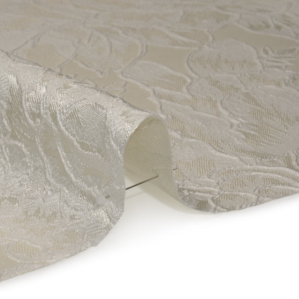 Polyester Brocade – White and Ivory Cabbage Roses Polyester Brocade – White and Ivory Cabbage Roses
