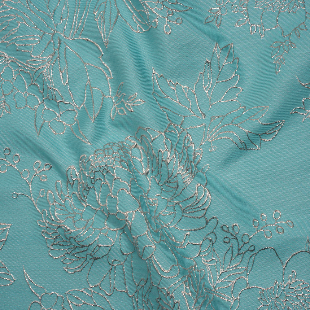 Metallic Brocade – Light Turquoise and Gold Illustrated Garden Metallic Brocade – Light Turquoise and Gold Illustrated Garden
