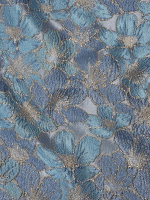 Metallic Brocade – Blue and Gold Floating Blossoms Metallic Brocade – Blue and Gold Floating Blossoms