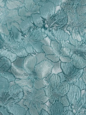 Metallic Brocade – Monochrome Aqua Blue Floating Blossoms Metallic Brocade – Monochrome Aqua Blue Floating Blossoms
