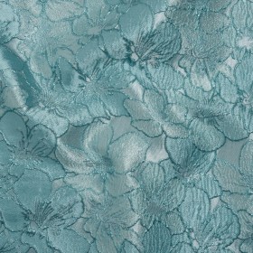 Metallic Brocade – Monochrome Aqua Blue Floating Blossoms Metallic Brocade – Monochrome Aqua Blue Floating Blossoms