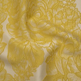 Polyester Brocade – Yellow and White Cabbage Roses Polyester Brocade – Yellow and White Cabbage Roses