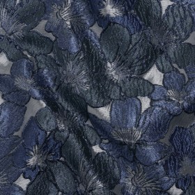 Metallic Brocade – Navy, Blue and Steel Gray Floating Blossoms Metallic Brocade – Navy, Blue and Steel Gray Floating Blossoms