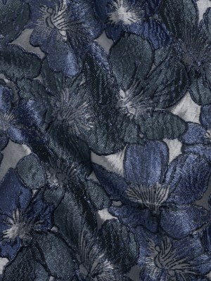 Metallic Brocade – Navy, Blue and Steel Gray Floating Blossoms Metallic Brocade – Navy, Blue and Steel Gray Floating Blossoms