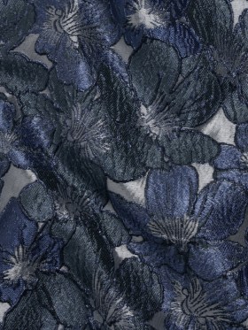 Metallic Brocade – Navy, Blue and Steel Gray Floating Blossoms Metallic Brocade – Navy, Blue and Steel Gray Floating Blossoms