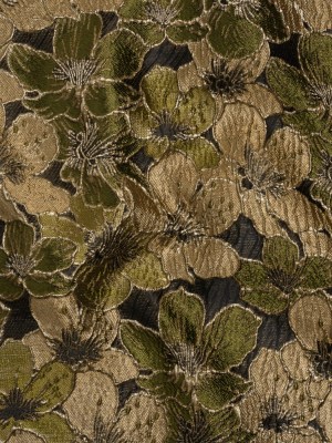 Metallic Brocade – Olive Green, Beige and Gold Floating Blossoms Metallic Brocade – Olive Green, Beige and Gold Floating Blossoms