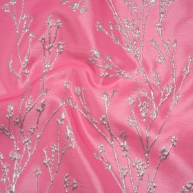 Metallic Brocade – Bubblegum Pink and Silver Flowering Branches Metallic Brocade – Bubblegum Pink and Silver Flowering Branches