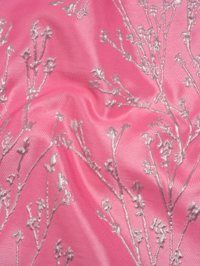 Metallic Brocade – Bubblegum Pink and Silver Flowering Branches Metallic Brocade – Bubblegum Pink and Silver Flowering Branches