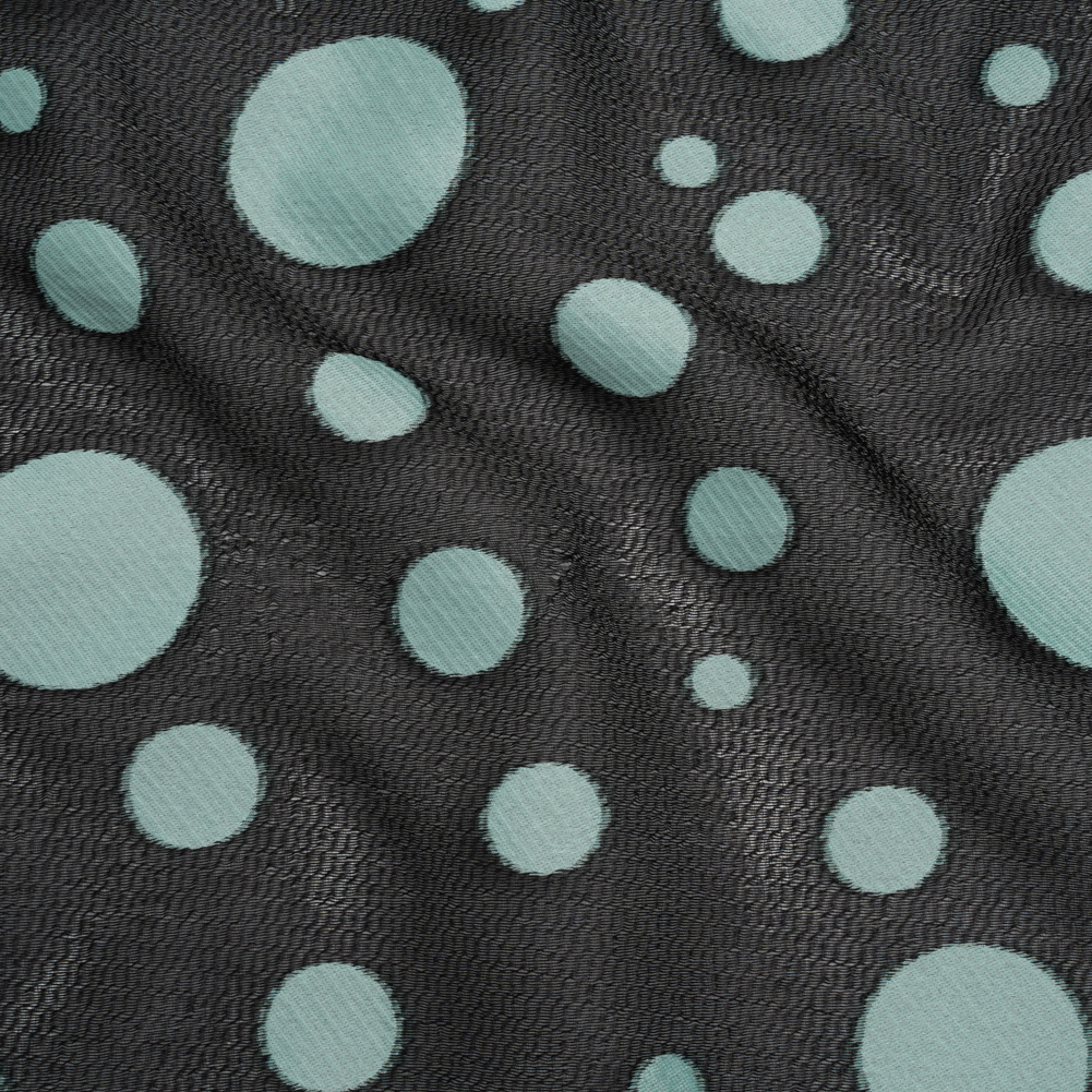 Lightweight Textured Burnout Brocade – Baby Blue and Black Polka Dots Lightweight Textured Burnout Brocade – Baby Blue and Black Polka Dots