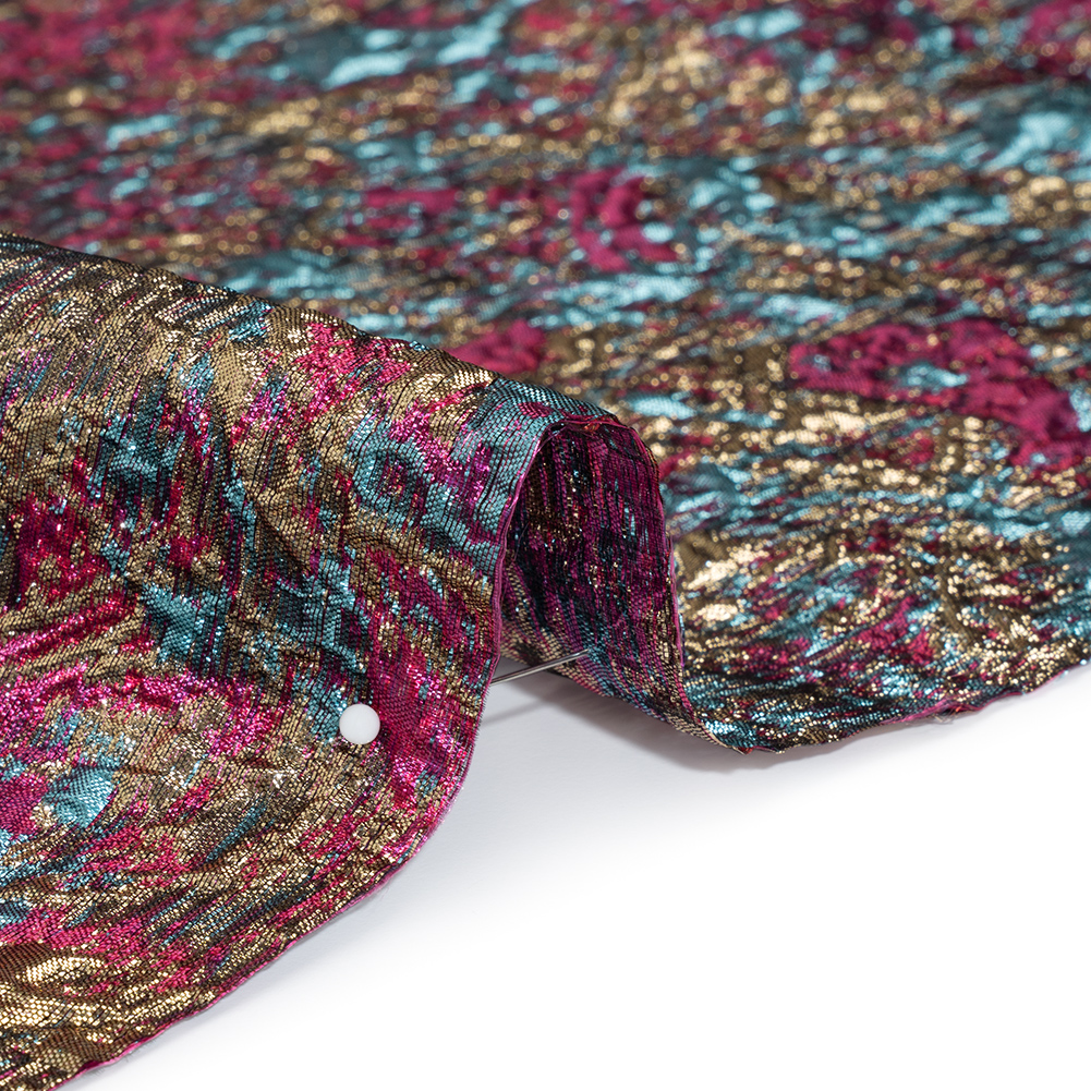 Metallic Brocade – Hot Pink, Sky Blue and Gold Abstract Sponge Texture Metallic Brocade – Hot Pink, Sky Blue and Gold Abstract Sponge Texture