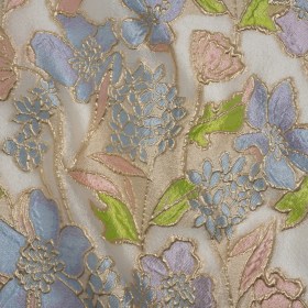 Metallic Burnout Brocade – Baby Pink, Sky Blue and Gold Festive Florals Metallic Burnout Brocade – Baby Pink, Sky Blue and Gold Festive Florals