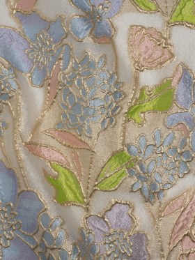 Metallic Burnout Brocade – Baby Pink, Sky Blue and Gold Festive Florals Metallic Burnout Brocade – Baby Pink, Sky Blue and Gold Festive Florals