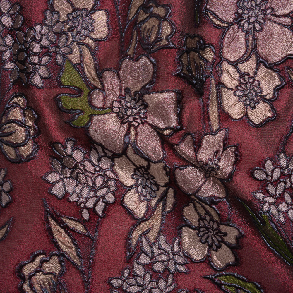 Metallic Burnout Brocade – Burgundy, Peachy Beige and Navy Festive Florals Metallic Burnout Brocade – Burgundy, Peachy Beige and Navy Festive Florals